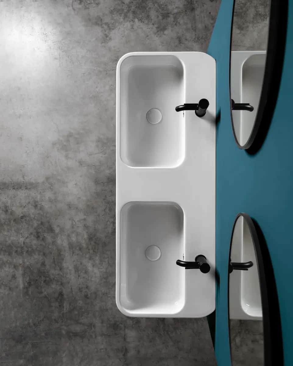 Lavabo doppio 120×45 cm a doppia vasca, appoggio o sospeso - Collezione Cosa | KoseDiCasa